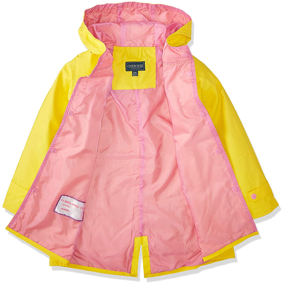 Chaqueta de lluvia amarilla con botones rosas