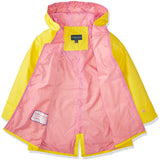 Chaqueta de lluvia amarilla con botones rosas