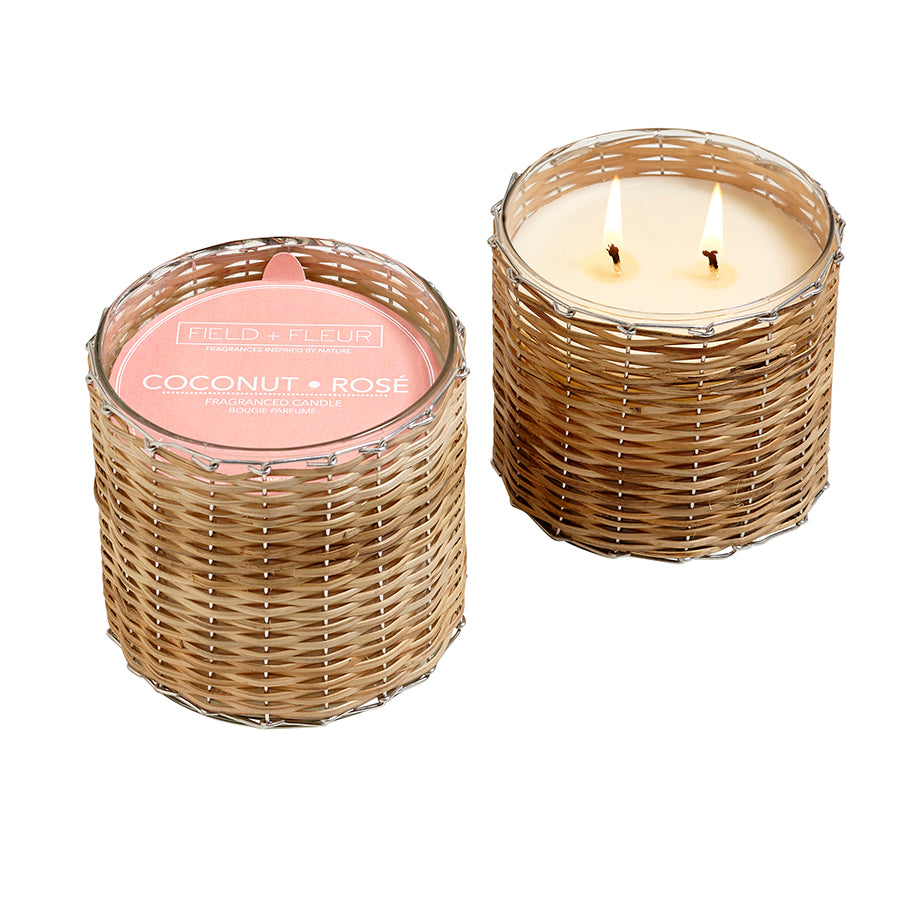 VELA TEJIDA A MANO COCONUT ROSE' DE 2 MECHAS 12oz.