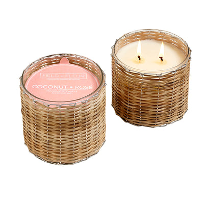 VELA TEJIDA A MANO COCONUT ROSE' DE 2 MECHAS 12oz.