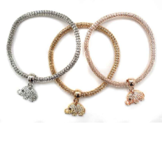 PULSERA ESTIRABLE DE METAL CON DIJE DE ELEFANTE DE 3 HILERAS