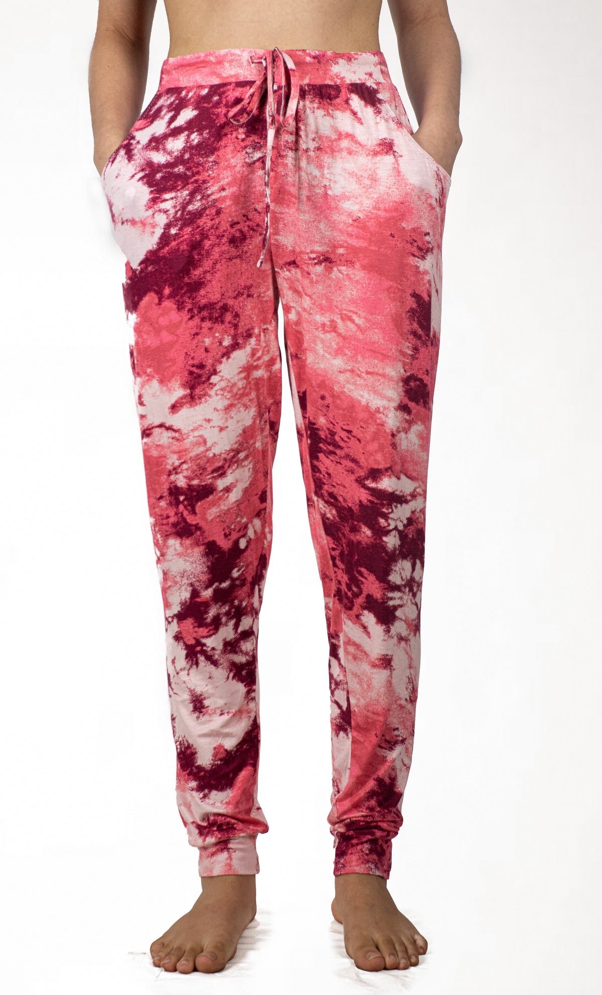 Pantalones deportivos Tie-Dye con bolsillos, rosa fuerte multicolor