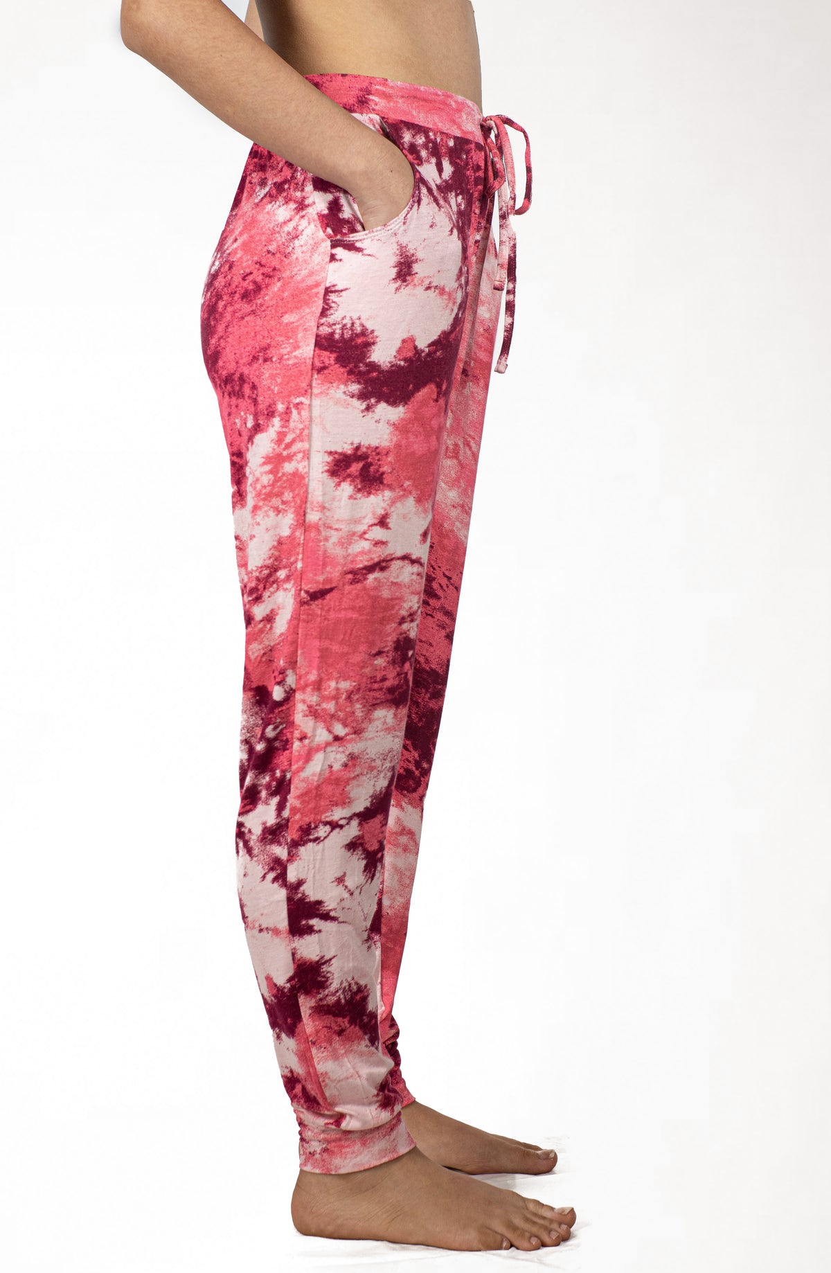 Pantalones deportivos Tie-Dye con bolsillos, rosa fuerte multicolor
