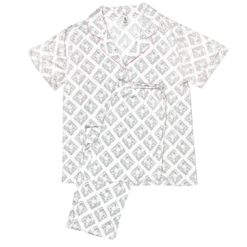 CONJUNTO DE PIJAMA DE CUELLO CON SOLAPA COLOR MARFIL