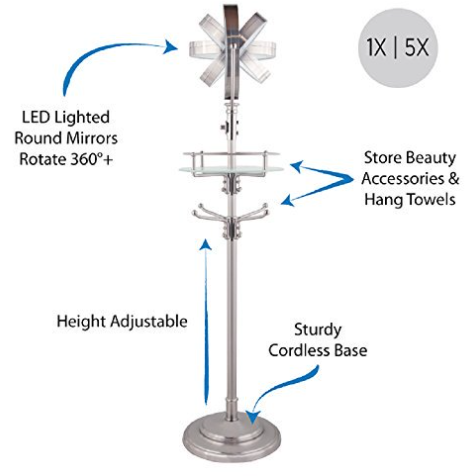 Espejo de pie LED inalámbrico con altura ajustable
