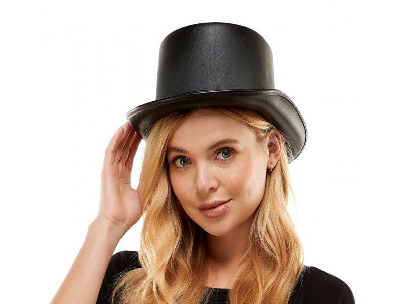 Sombrero de copa de cuero negro