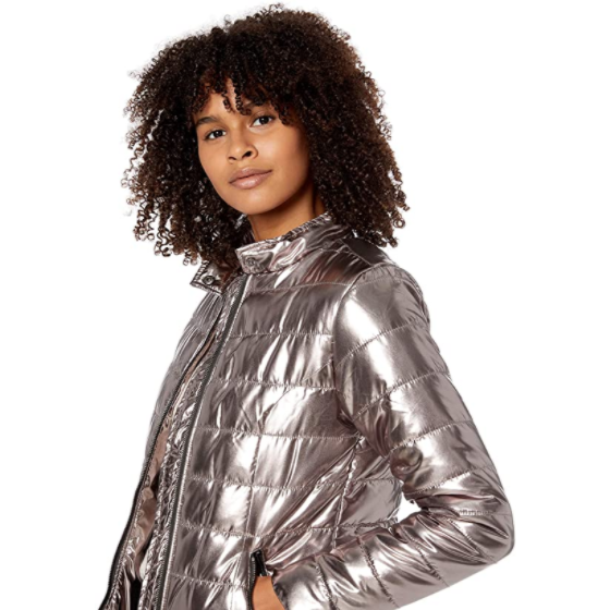 Chaqueta Acolchada para Mujer Rellena a Mano con Alternativa de Plumón Color Bronce