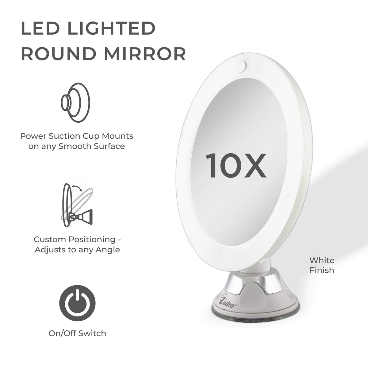 Espejo con ventosa y aumento de 10X Z'Swivel con luz
