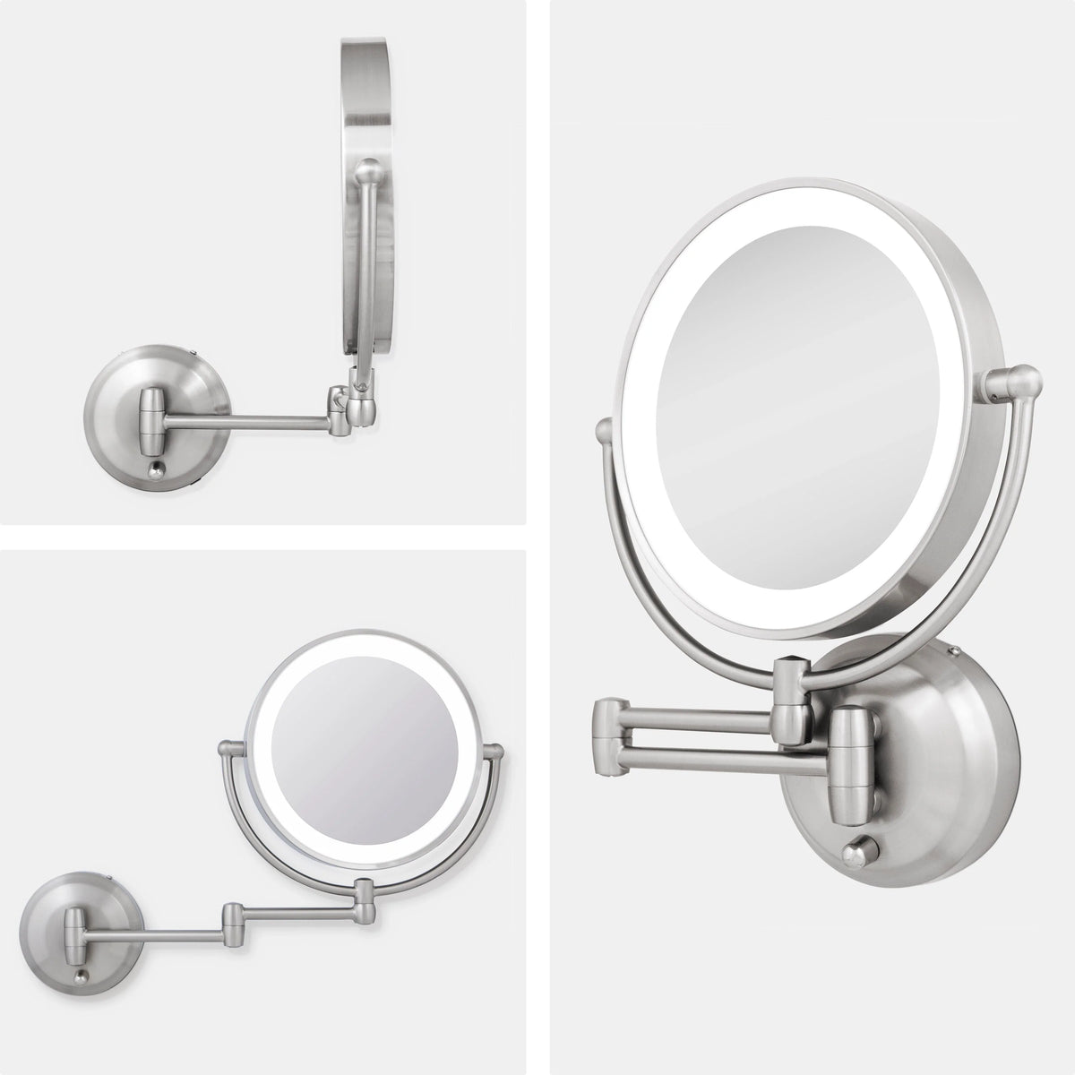 Espejo de pared LED 1X/10X en níquel pulido