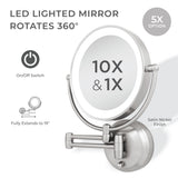 Espejo de pared LED 1X/10X en níquel pulido