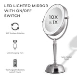 Espejo redondo LED giratorio de 11" con puerto de carga USB 10X/1X