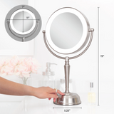 Espejo redondo LED giratorio de 11" con puerto de carga USB 10X/1X