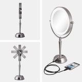 Espejo redondo LED giratorio de 11" con puerto de carga USB 10X/1X