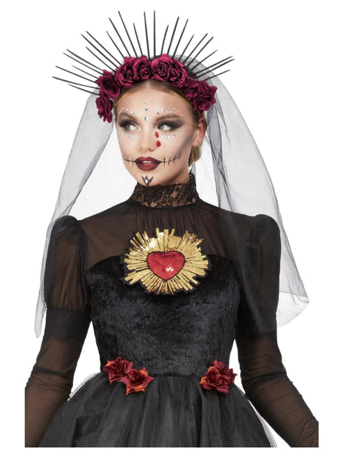 Diadema con diseño de "Día de Muertos" en forma de sol naciente