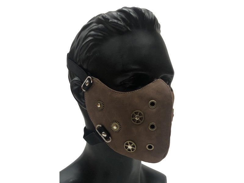 Máscara de cuero estilo punk para motociclista, media cara, color marrón