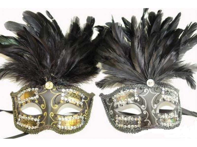 Máscara veneciana con plumas cortas y pedrería