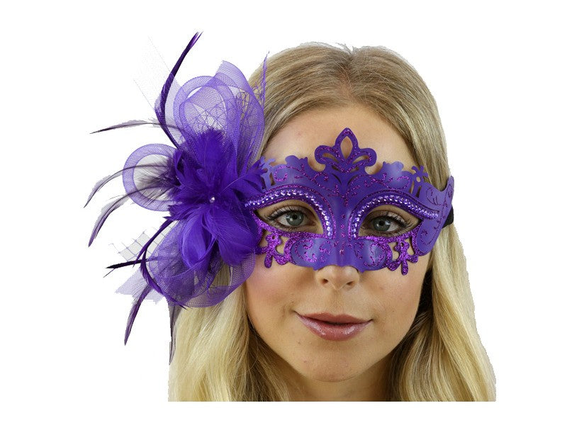 Antifaz veneciano morado con plumas