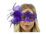 Antifaz veneciano morado con plumas
