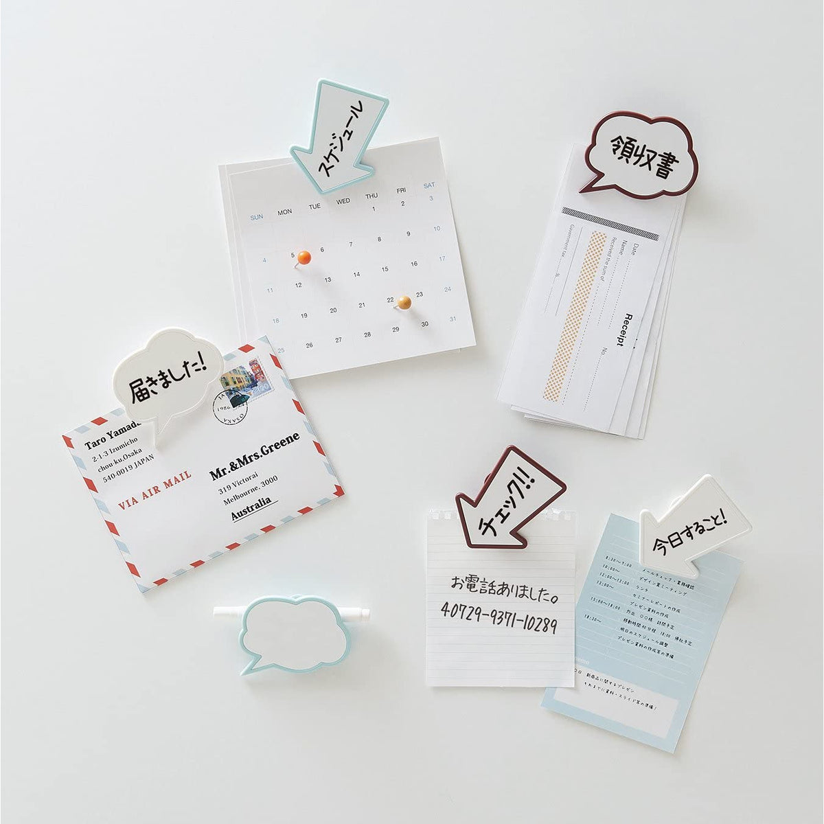 Juego de 2 clips magnéticos para mensajes en 3 colores
