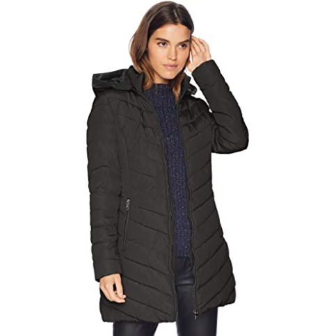 Abrigo largo acolchado para mujer - Negro