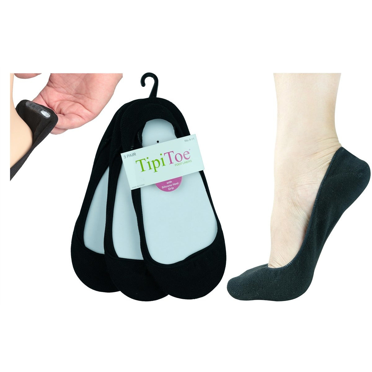 3 pares de calcetines liner con talonera de silicona Negros