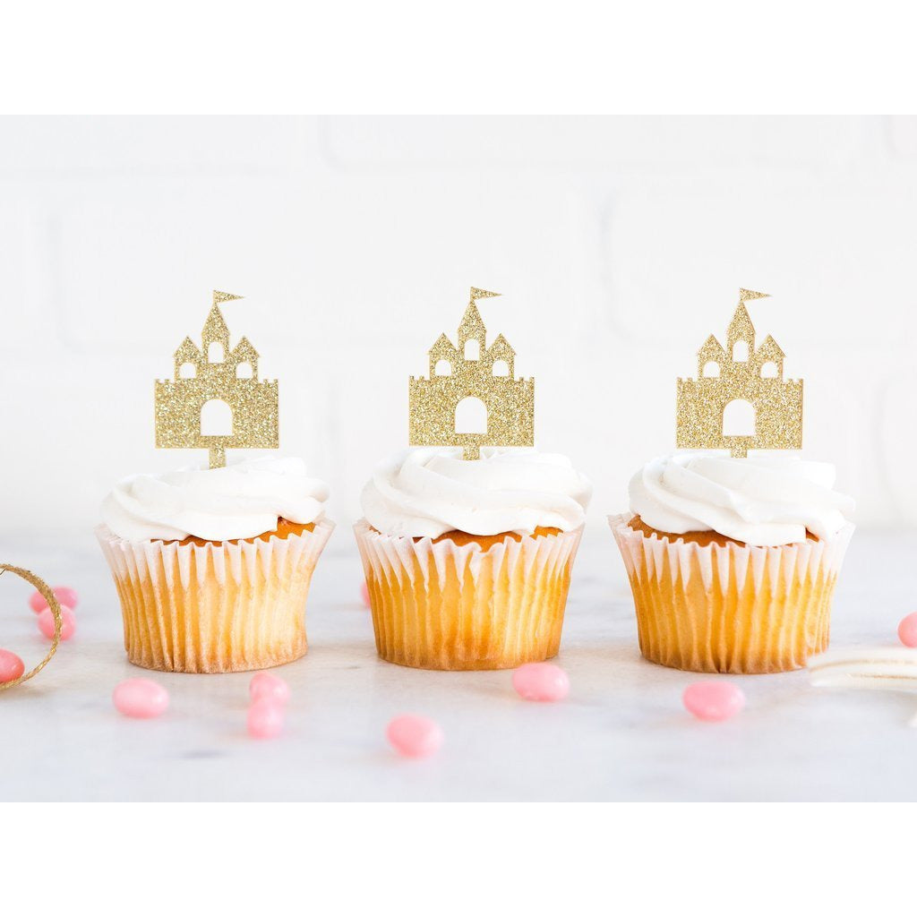 Juego de 8 adornos para cupcakes de castillo de princesa