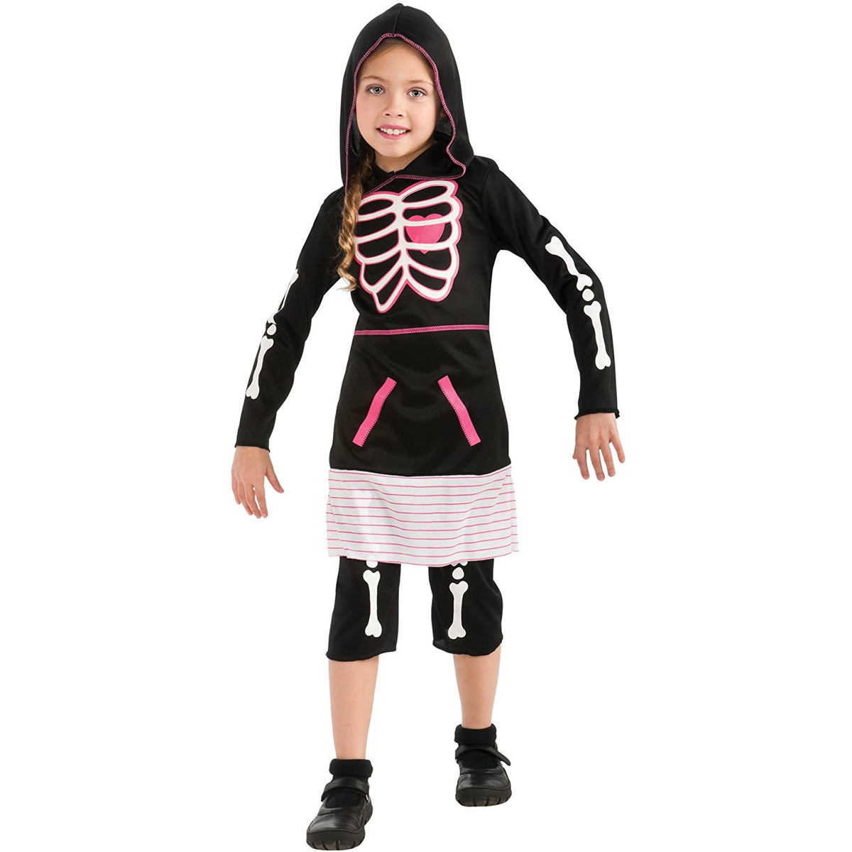 Disfraz de niña esqueleto rosa