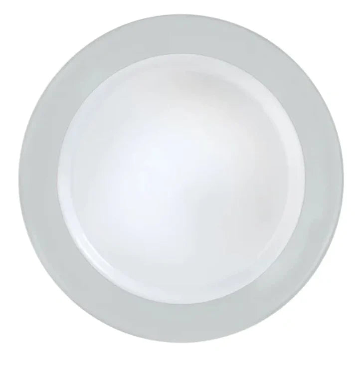 Plato blanco de 10.25" con hot stamping plateado sólido