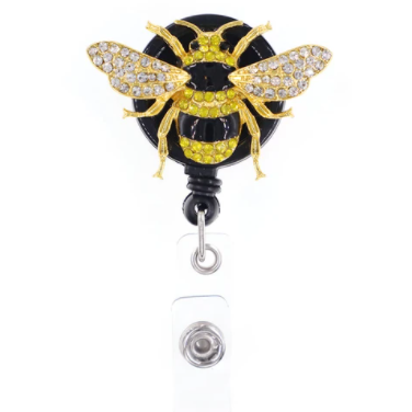 Retractor de credencial con diamantes de imitación de abeja