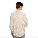 RUBY RD MULTICOLOR ROSE LONG SLEEVE BLOUSE