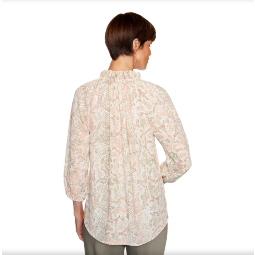 RUBY RD MULTICOLOR ROSE LONG SLEEVE BLOUSE