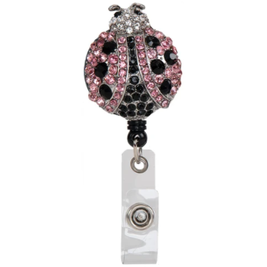 Retractor de credenciales de mariquita con diamantes de imitación