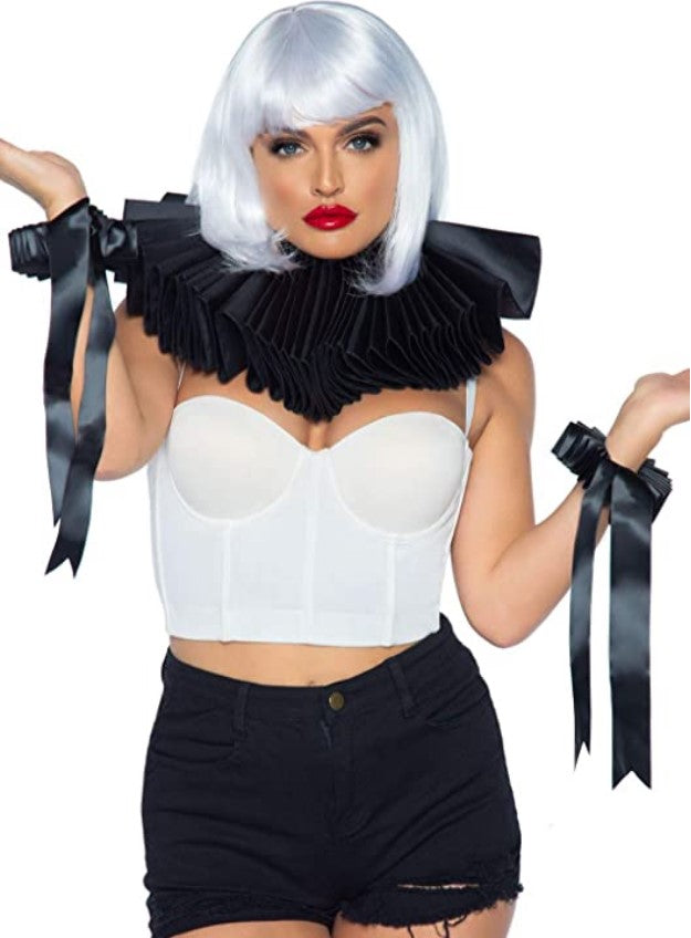 2PC Deluxe Cuello con Volantes Negro