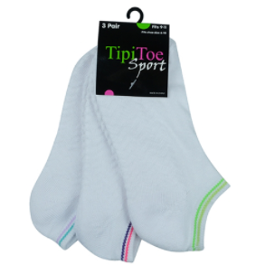3 pares de calcetines tobilleros blancos (amarillo/fucsia/morado)