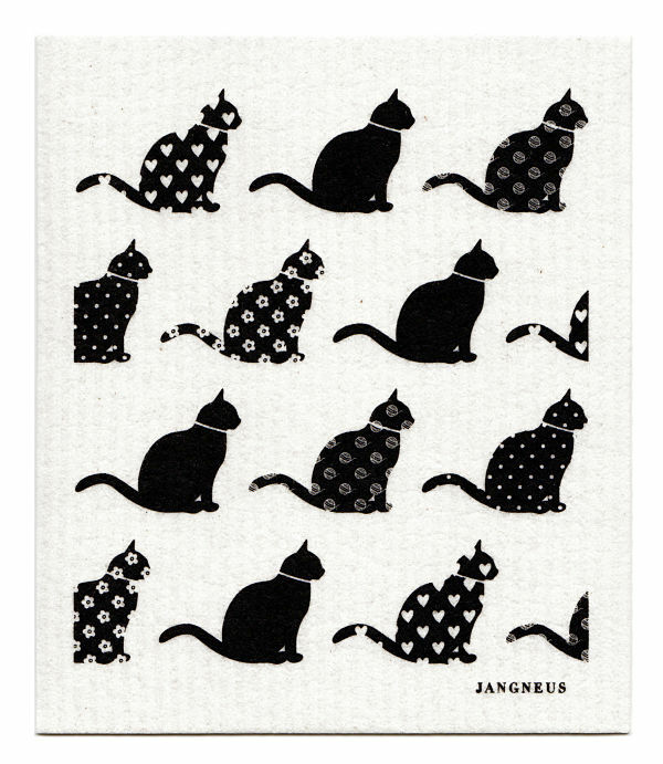 PAÑO DE COCINA SUECO - GATOS - NEGRO