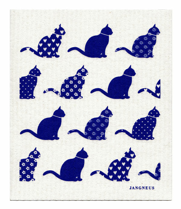 PAÑO DE COCINA SUECO - GATOS - AZUL