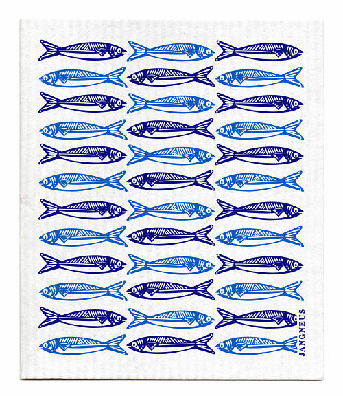 PAÑO DE COCINA SUECO - SARDINAS - AZUL