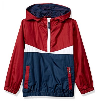Wine rain jacket with blue trim