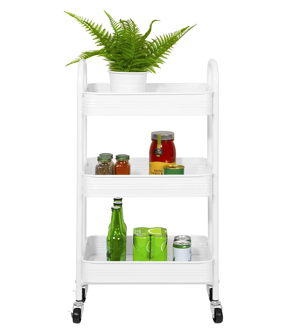 3 Tier Mesh & Metal Cart White