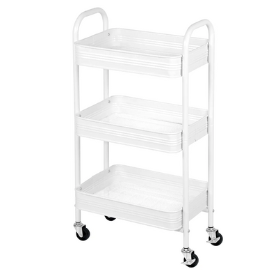 Carrito de malla y metal de 3 niveles, blanco
