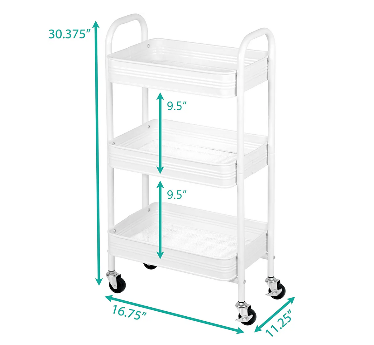 3 Tier Mesh & Metal Cart White