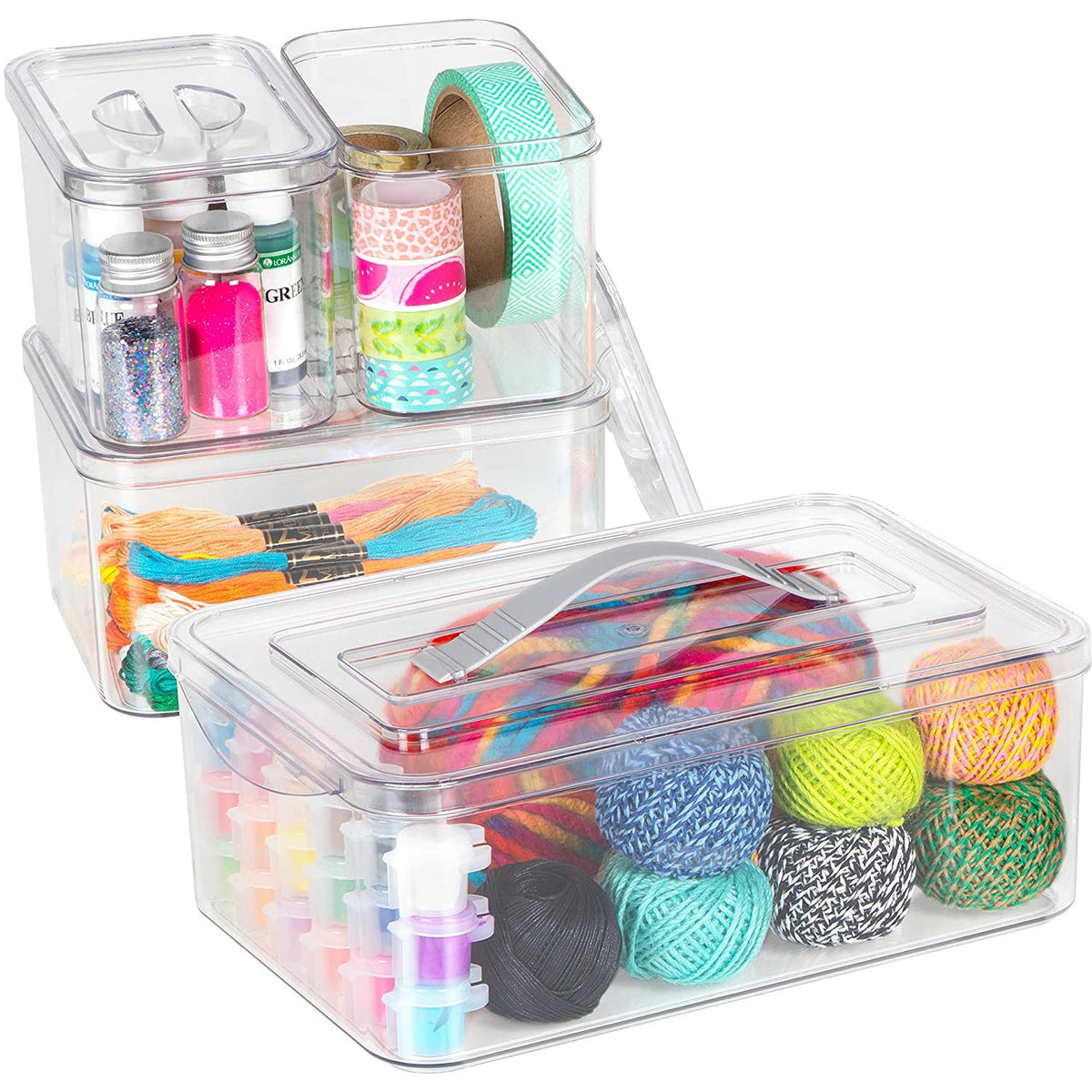 Juego de 4 cajas de almacenamiento transparente/gris