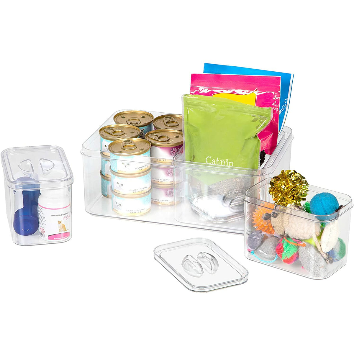 Juego de 4 cajas de almacenamiento transparente/gris