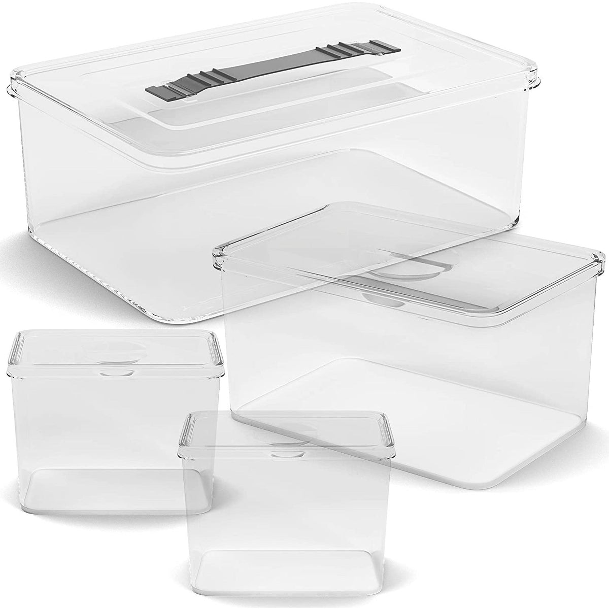 Juego de 4 cajas de almacenamiento transparente/gris