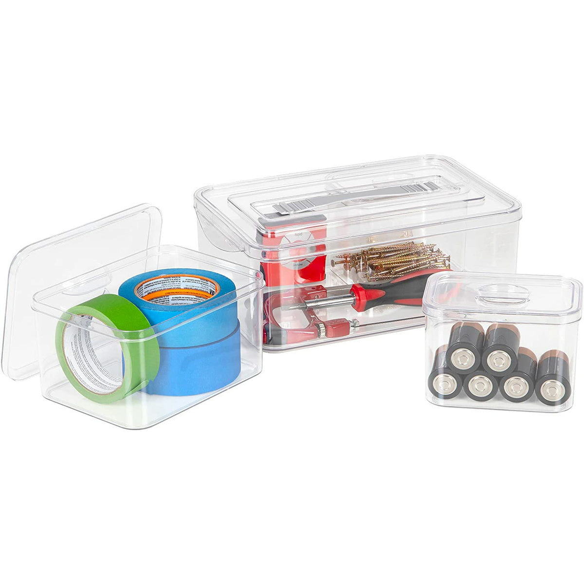 Juego de 4 cajas de almacenamiento transparente/gris
