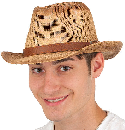 Sombrero safari de Toyo tejido teñido de té con banda de vinilo marrón