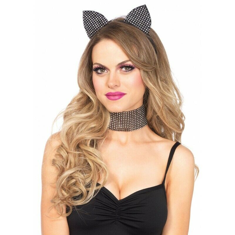 Diadema con orejas de gato y diamantes de imitación, 2 unidades