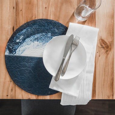 Manteles individuales de cuero vegano - Azul marino/Blanco/Metalizado