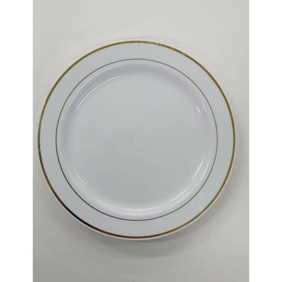PLATO BLANCO DE 26 CM CON ESTAMPADO DORADO - 8 UNIDADES