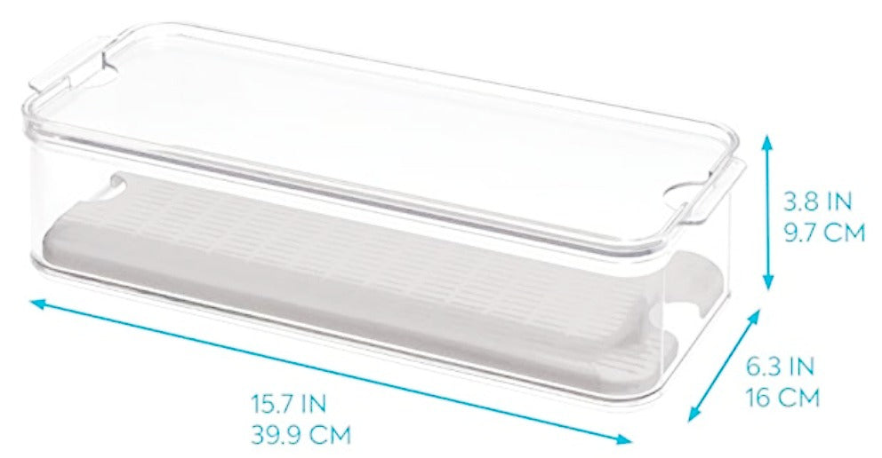 Contenedor transparente con bandeja de drenaje
